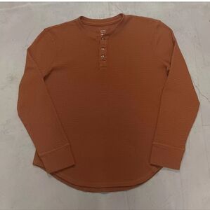 Gilly Hicks 3-Button Waffle Thermal Top Shirt Burnt Orange Women's Size S EUC